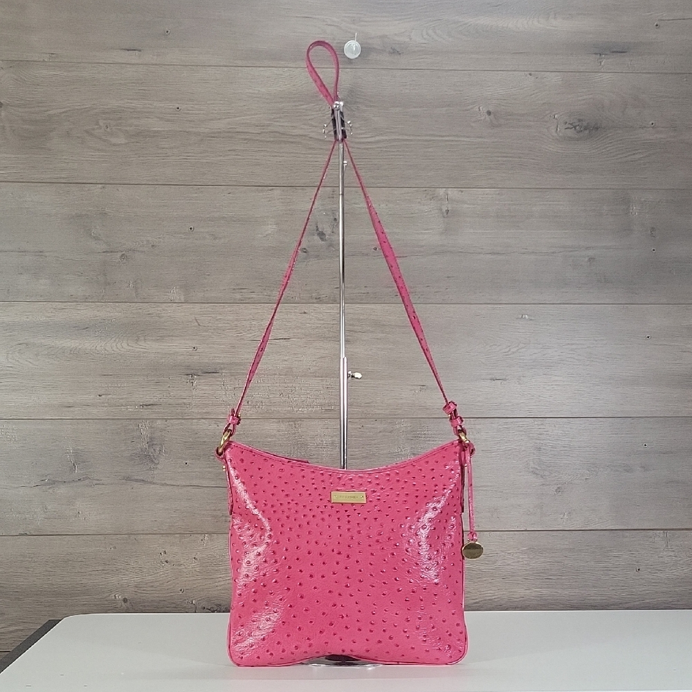 Brahmin Raspberry Mason Ostrich Embossed Leather Crossbody Bag New